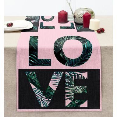 Love Yaprak Detaylı Özel Tasarım Dikişli Şönil Runner