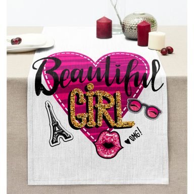Beautiful Girl Tasarımlı Popart Dekoratif Dikişli Şönil Runner