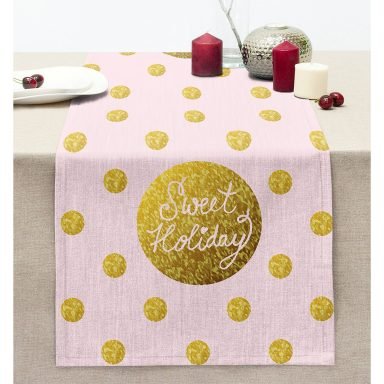 Pembe Zemin Gold Detaylı Sweet Holiday Dikişli Şönil Runner