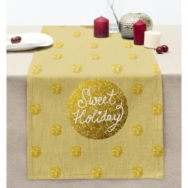 Sarı Zemin Gold Detaylı Sweet Holiday Dikişli Şönil Runner