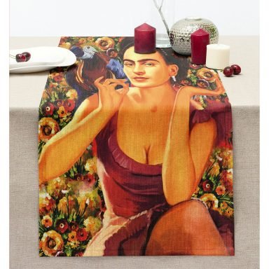 Mutluluk Çiçekleri Vintage Tasarımlı Dijital Baskılı Dikişli Şönil Runner