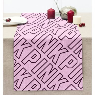 Açık Pembe Pink Yazılı Modern Dekoratif Dikişli Şönil Runner