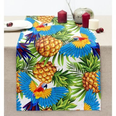 Ananas Tropikal Desenli Özel Tasarım Dijital Baskılı Modern Dikişli Şönil Runner