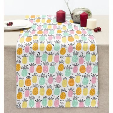 Pastel Renkte Ananaslar Özel Tasarım Modern Dikişli Şönil Runner