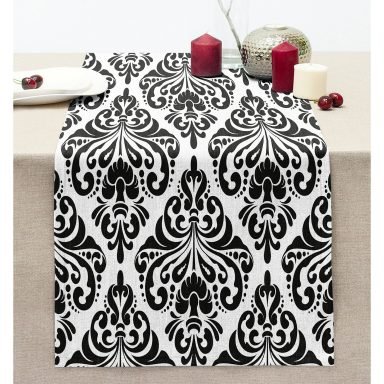 Damask motifli Modern Dikişli Şönil Runner