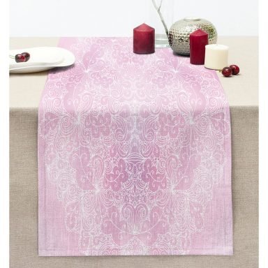 Pembe Zarafeti Özel Tasarım Dijital Baskılı Modern Dikişli Şönil Runner