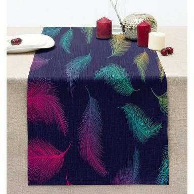 Ebru Motifli Dijital Baskılı Modern Dikişli Şönil Runner