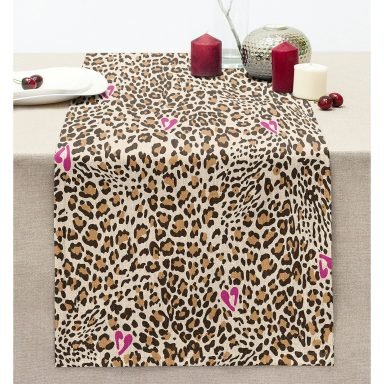 Leopar Motifli Dijital Baskılı Dikişli Şönil Runner