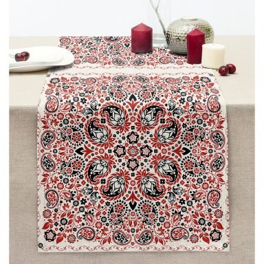 Etnik Motifli Dijital Baskılı Modern Dikişli Şönil Runner