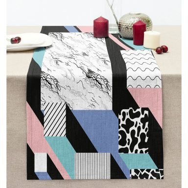 Mermer Desenli Dijital Baskılı Modern Dikişli Şönil Runner