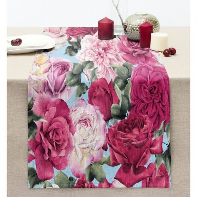Pembe Güller Dijital Baskılı Modern Dikişli Şönil Runner