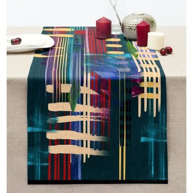 Yağlı Boya Abstract Desenli Özel Tasarım Dijital Baskılı Modern Dikişli Şönil Runner
