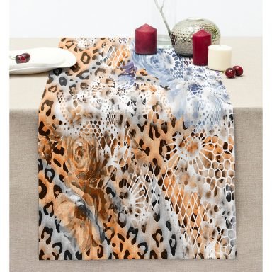 Realhomes Leopar Motifli Dijital Baskılı Dikişli Şönil Runner