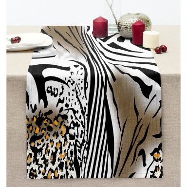 Zebra Leopar Desenli Dijital Baskılı Modern Dikişli Şönil Runner