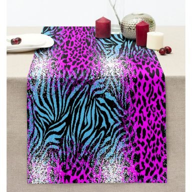 Renkli Leopar Desenli Dijital Baskılı Modern Dikişli Şönil Runner