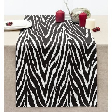 Zebra Desenli Özel Tasarım Dijital Baskılı Modern Dikişli Şönil Runner