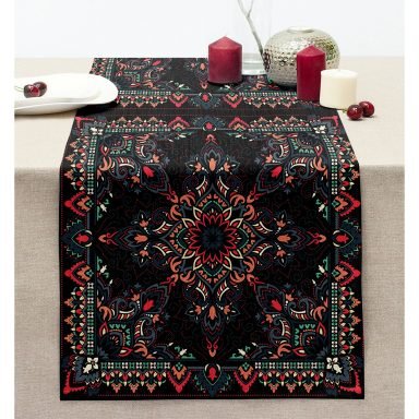 Etnik Kilim Desenli Özel Tasarım Dijital Baskılı Modern Dikişli Şönil Runner