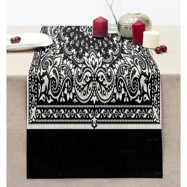 Damask motifli Modern Dikişli Şönil Runner