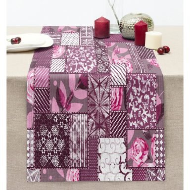 Patchwork Desen Dijital Baskılı Modern Dikişli Şönil Runner