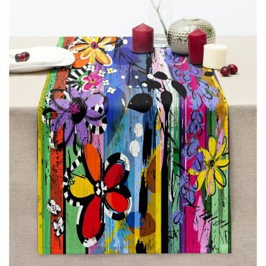 Multi Color Özel Tasarım Dijital Baskılı Modern Dikişli Şönil Runner