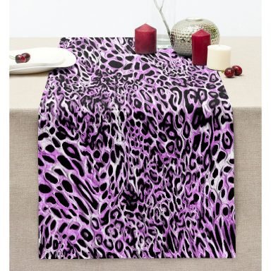 Mor Leopar Desenli Özel Tasarım Dijital Baskılı Modern Dikişli Şönil Runner