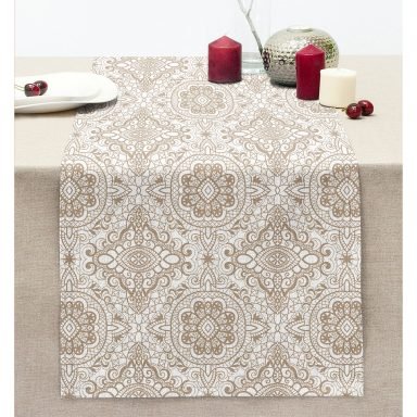 Damask Desenli Dijital Baskılı Dekoratif Dikişli Şönil Runner