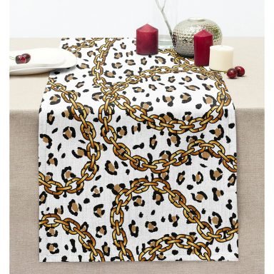Leopar Ve Zincir Desenli Özel Tasarım Dijital Baskılı Modern Dikişli Şönil Runner