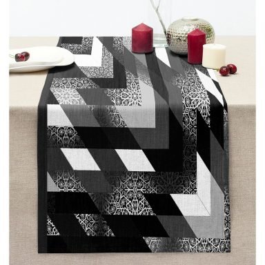 Geometrik Motifli Özel Tasarım Dijital Baskılı Modern Dikişli Şönil Runner