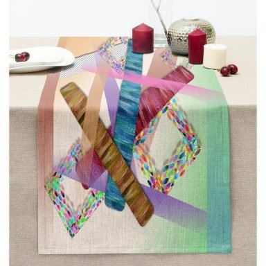Abstract Motifli Özel Tasarım Dijital Baskılı Modern Dikişli Şönil Runner