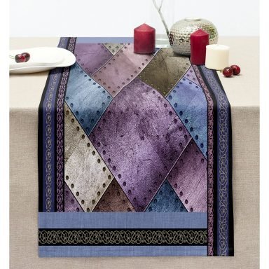 Modern Geometrik Motifli Özel Tasarım Dikişli Şönil Runner