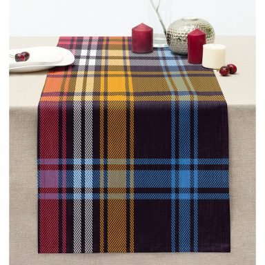 Renkli Ekose Desenli Özel Tasarım Dikişli Şönil Runner