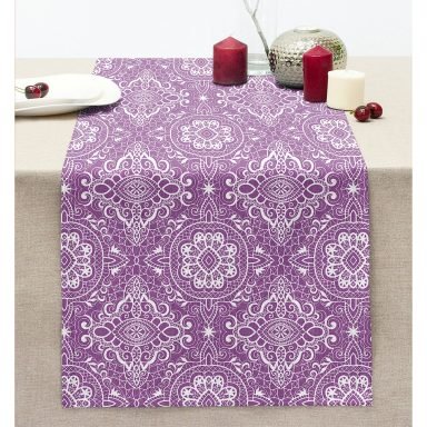 Damask Figürlü Özel Tasarım Dijital Baskılı Modern Dikişli Şönil Runner