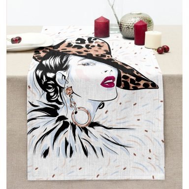 Şapkalı Fashion Girl Desenli Dikişli Şönil Runner