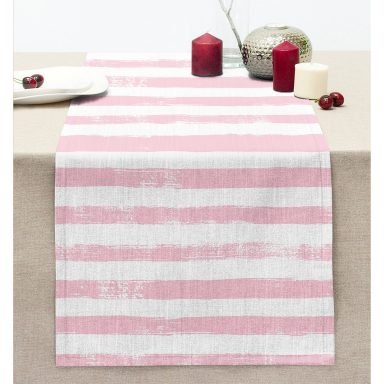 Pembe Çizgili Motifli Dekoratif Modern Dikişli Şönil Runner