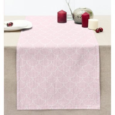 Pembe Geometrik Pul Desenli Dijital Baskılı Dekoratif Dikişli Şönil Runner