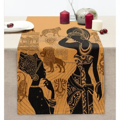 Etnik Afrika Desenli Modern Dikişli Şönil Runner