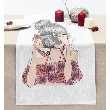 Fashion Girl Dijital Baskılı Modern Dikişli Şönil Runner