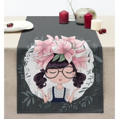 Fashion Girl Dijital Baskılı Modern Dikişli Şönil Runner