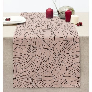 Renkli Zeminli Yaprak Desenli Dijital Baskılı Modern Dikişli Şönil Runner