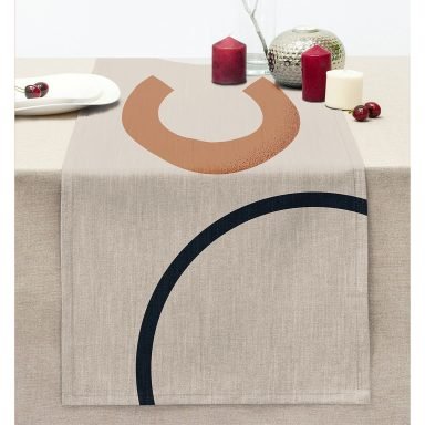 Renkli Zeminli One Draw Çizimli Geometrik Desen Dijital Baskılı Modern Dikişli Şönil Runner