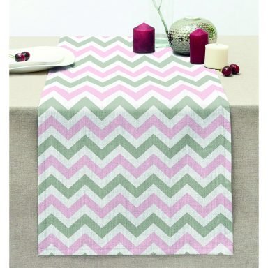 Soft Pembe Gri Zigzag Tasarımlı Dekoratif Dikişli Şönil Runner