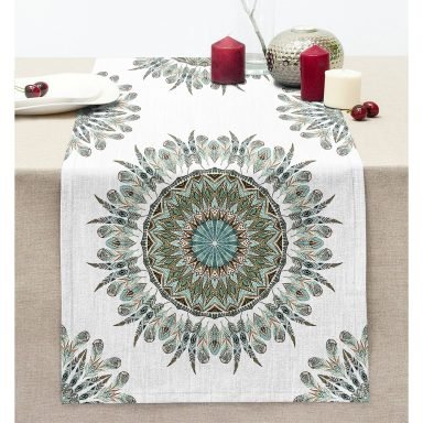 Modern Damask Desenli Dijital Baskılı Dekoratif Dikişli Şönil Runner