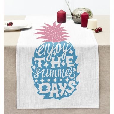 Enjoy The Summer Days Yazılı Ananas Figürlü Dijital Baskılı Modern Dikişli Şönil Runner