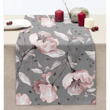 Pastel Zemin Üzerinde Renkli Çiçek Desenli Dijital Baskılı Modern Dikişli Şönil Runner