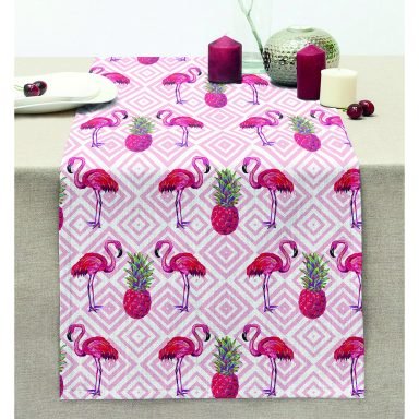 Flamingo Desenli Dijital Baskılı Dikişli Şönil Runner