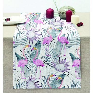 Flamingo Desenli Dijital Baskılı Dikişli Şönil Runner