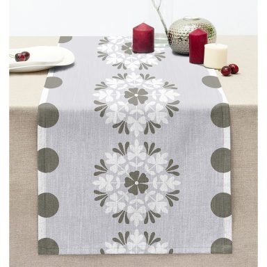 Damask Motifli Dijital Baskılı Dekoratif Dikişli Şönil Runner