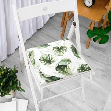 Yeşil Tropik Yapraklar Tasarımlı Dijital Baskılı Modern Fermuarlı Sandalye Minderi