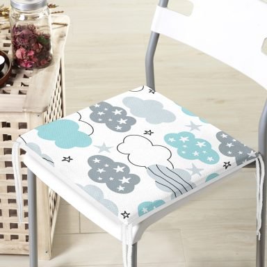Açık Mavi Bulut Motifli Özel Tasarım Dijital Baskılı Modern Fermuarlı Sandalye Minderi