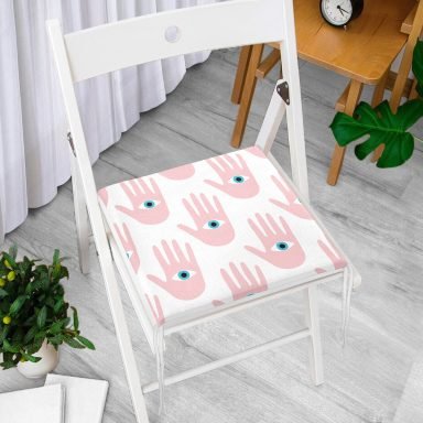 Mistik El İçinde Göz Motifli Dijital Baskılı Modern Fermuarlı Sandalye Minderi